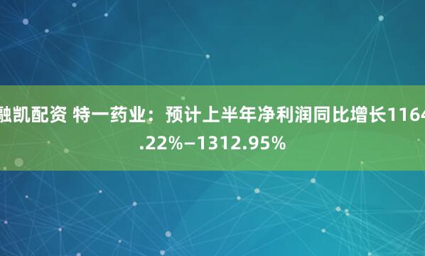 融凯配资 特一药业：预计上半年净利润同比增长1164.22%—1312.95%